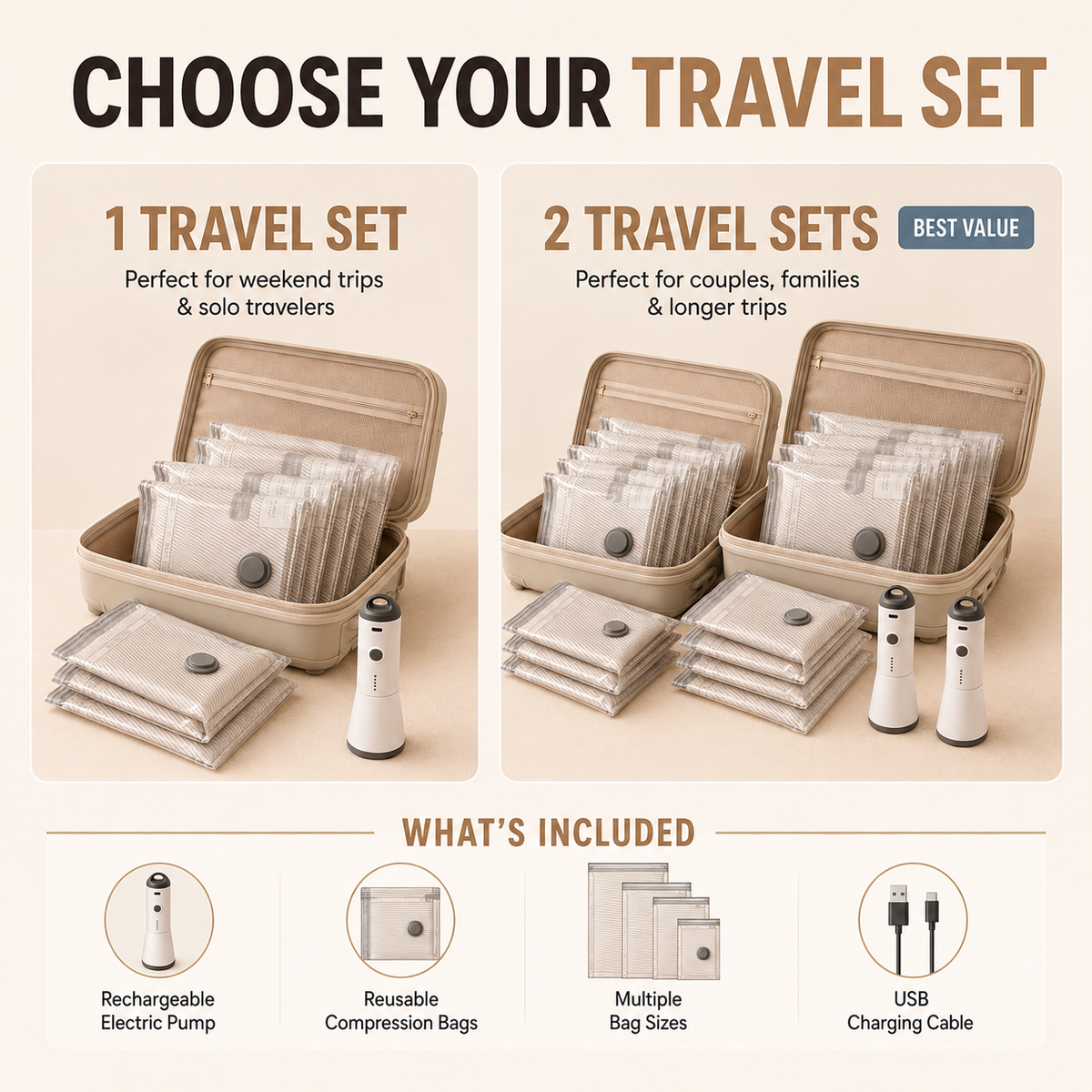 Compression Storage Vacuum Pump PRO Travel Set