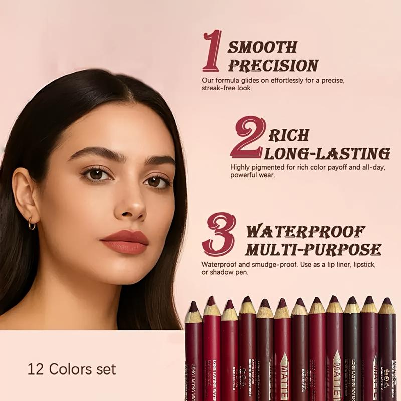 12Pcs Matte Lip Liner With Sharpener Set