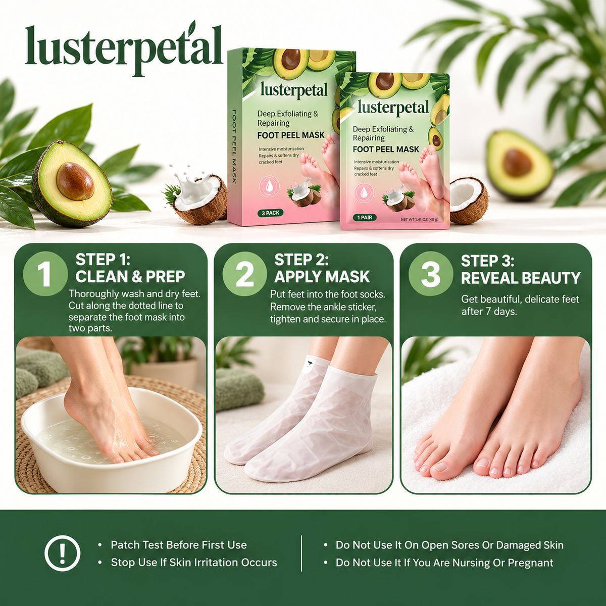 lusterpetal Foot Peeling Mask | 3 Pairs