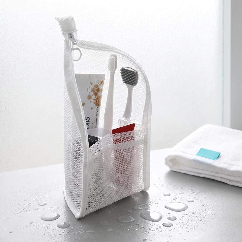 Mesh Zipper Toiletry Storage Pouch - Multi-Pocket Travel Cosmetic Organizer Bag for Bathroom Counter, Vacation Use
