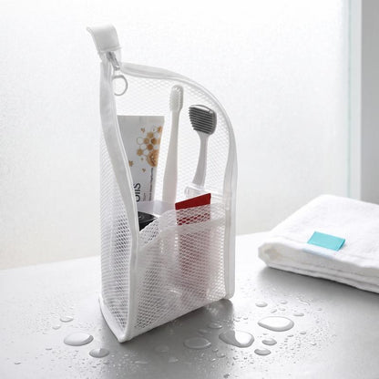 Mesh Zipper Toiletry Storage Pouch - Multi-Pocket Travel Cosmetic Organizer Bag for Bathroom Counter, Vacation Use