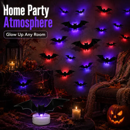 🦇3D Bat Light LED Decorations, 12pcs/24pcs Halloween Spooky Ornaments