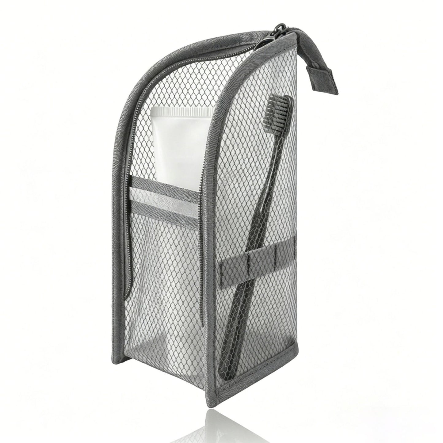 Mesh Zipper Toiletry Storage Pouch - Multi-Pocket Travel Cosmetic Organizer Bag for Bathroom Counter, Vacation Use