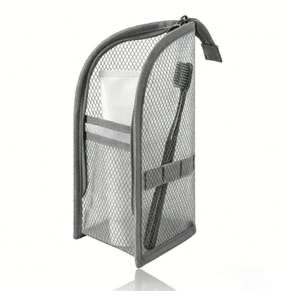 Mesh Zipper Toiletry Storage Pouch - Multi-Pocket Travel Cosmetic Organizer Bag for Bathroom Counter, Vacation Use