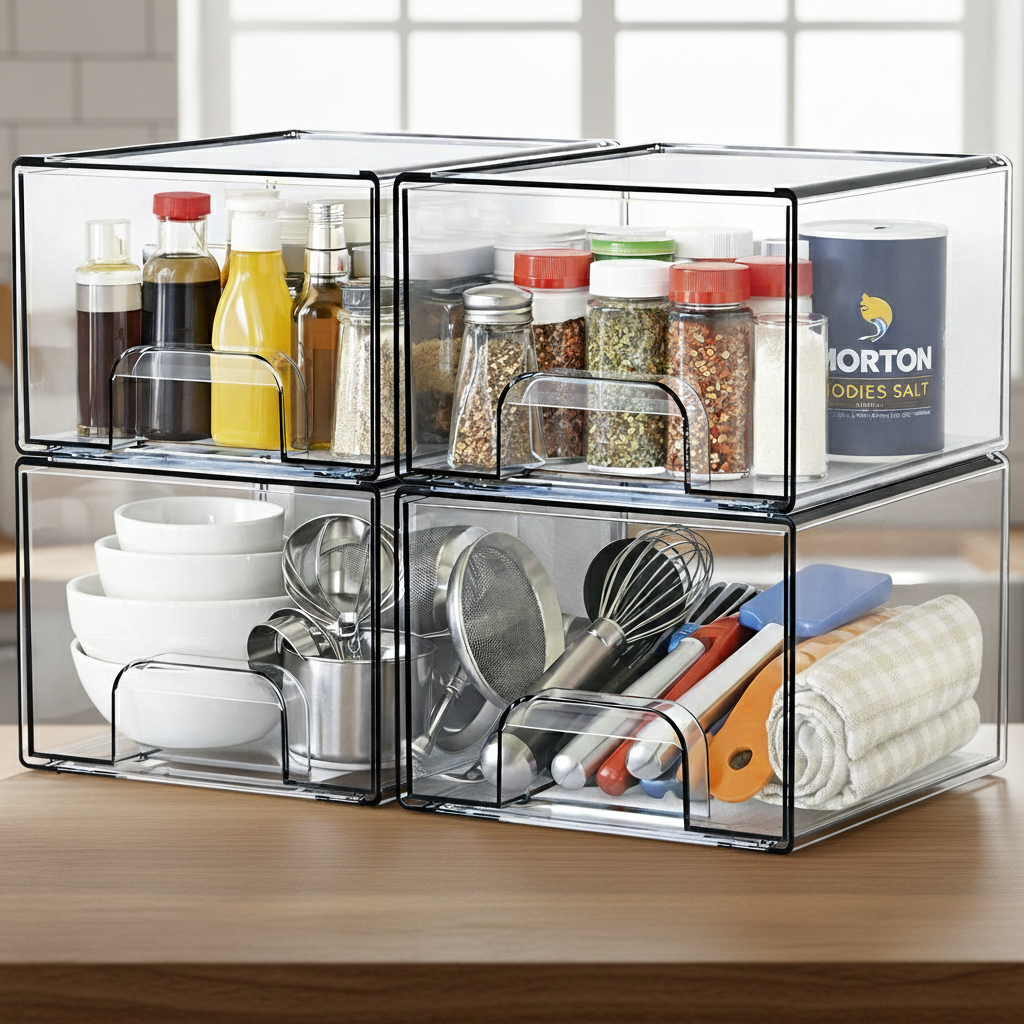 Stackable Clear Desktop Organizer Drawers