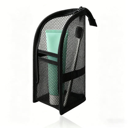 Mesh Zipper Toiletry Storage Pouch - Multi-Pocket Travel Cosmetic Organizer Bag for Bathroom Counter, Vacation Use
