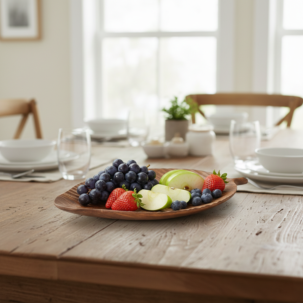 Hand-Carved Walnut & Oak Leaf Serving Platter
