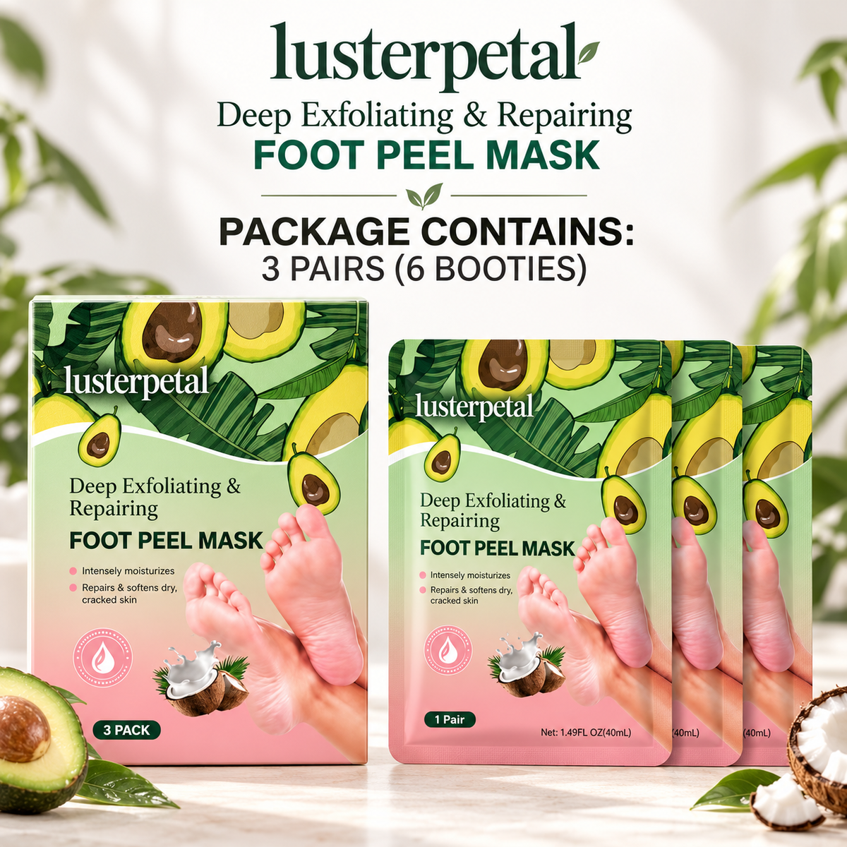 lusterpetal Foot Peeling Mask | 3 Pairs