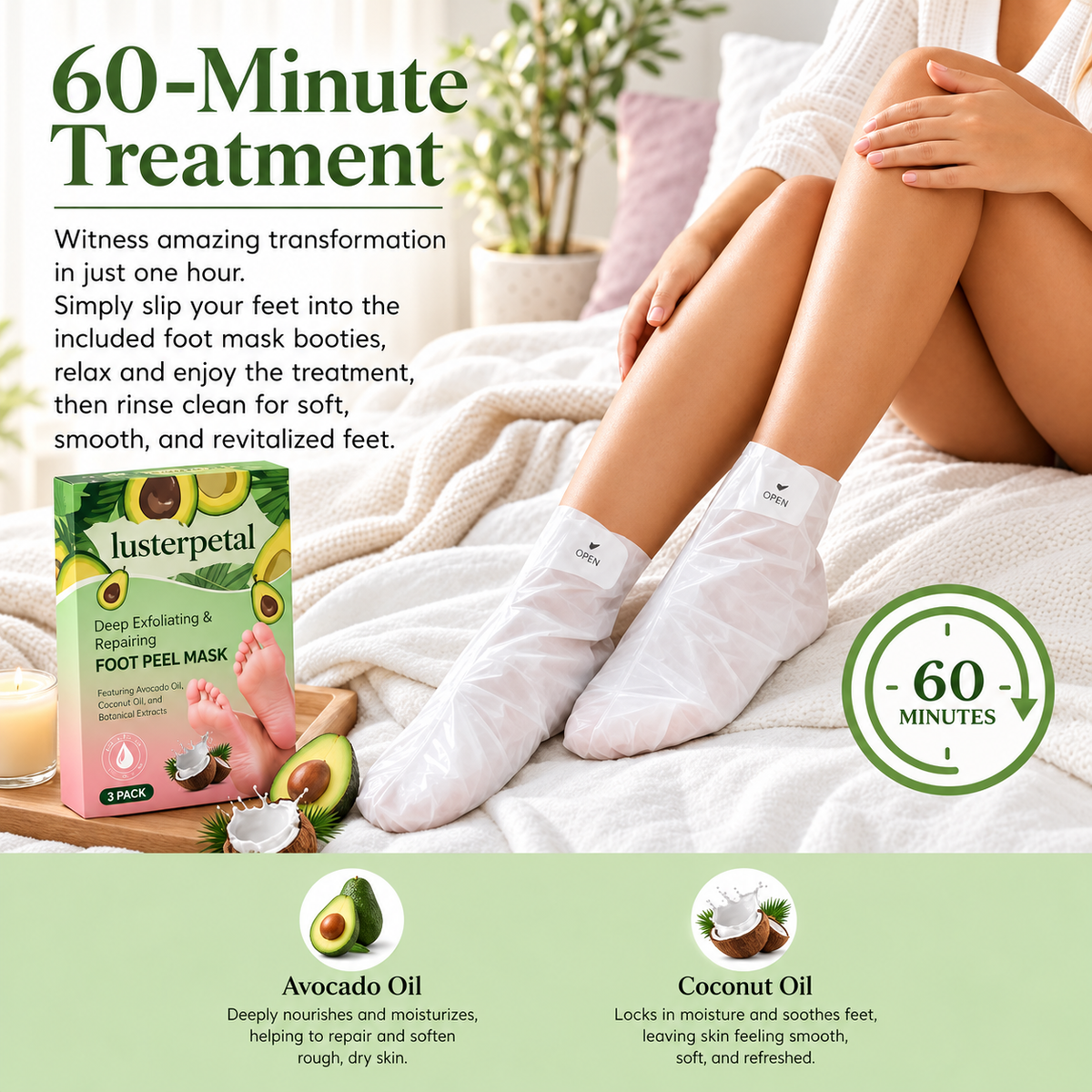 lusterpetal Foot Peeling Mask | 3 Pairs