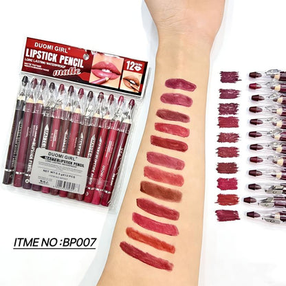 12Pcs Matte Lip Liner With Sharpener Set