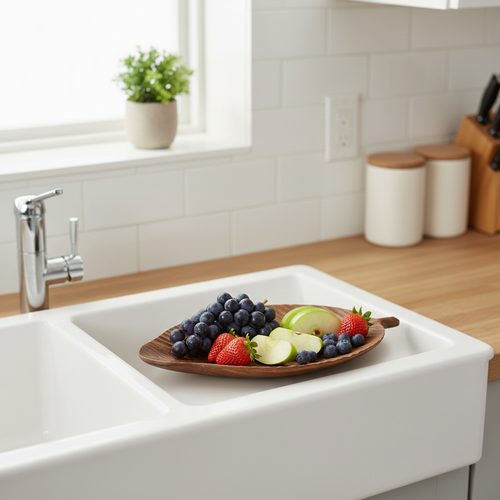 Hand-Carved Walnut & Oak Leaf Serving Platter