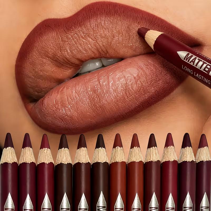 12Pcs Matte Lip Liner With Sharpener Set