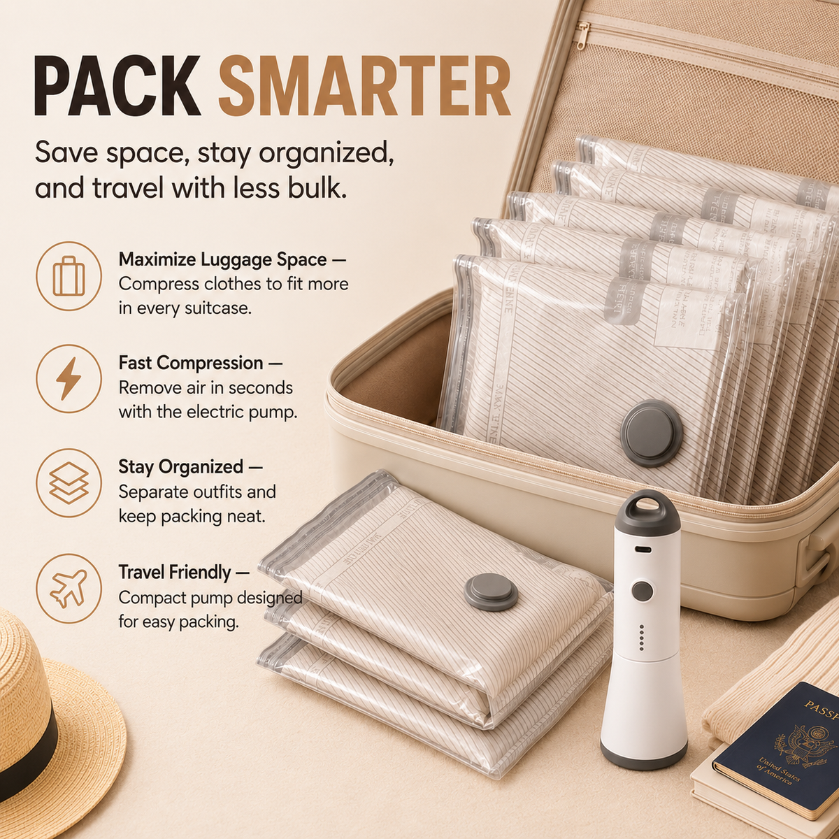 Compression Storage Vacuum Pump PRO Travel Set