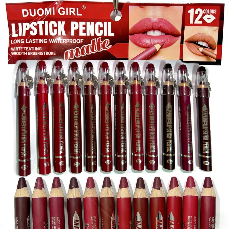 12Pcs Matte Lip Liner With Sharpener Set