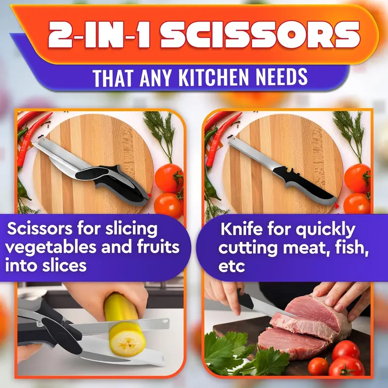 2-in-1 Kitchen Scissors with Built-in Cutting Board