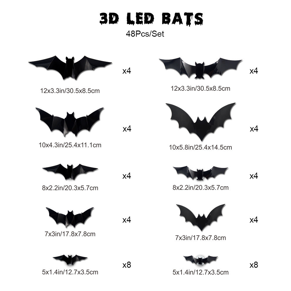 🦇3D Bat Light LED Decorations, 12pcs/24pcs Halloween Spooky Ornaments
